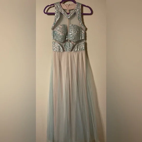 New Mignon Evening dress Sequined Tulle Aqua Blue $499 New Mignon Evening dress Sequined Tulle Aqua Blue $499